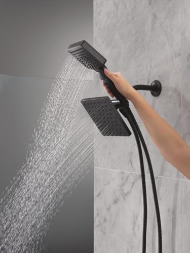 Delta Square 2-in-1 Dual Shower Head with 4-Setting HandHeld Spray, Matte Black Detachable Double Shower Head with Hose, Showerhead, 1.75 GPM Flow Rate, Matte Black 75755BL - color: Matte Black