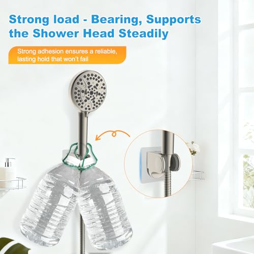 Hibbent 2 Pack Shower Head Holder, Strong Adhesive and Waterproof Handheld Shower Holder, Height Adjustable Wand Bracket, Wall Mount, No Drilling, Brushed Nickle - size: 2 Pack, style: Brushed Nickle