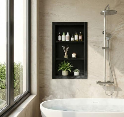 Shower Niche,14''x24'' Wood Recessed Wall Niche Medicine Cabinets 3-Tier | Bathroom Niche Wooden Shower Niche Black Niche Cabinets for Living Room Bathroom Storage - size: 3-Tier