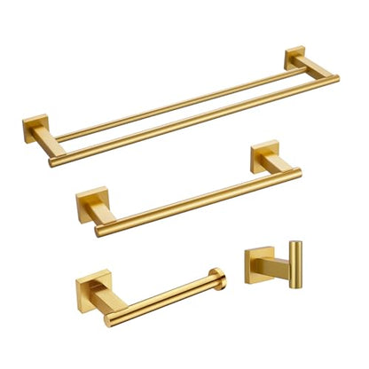Miyili 4-Pieces Gold Bathroom Accessories Set Bath Hardware Kit - Includes Double Towel Bar, Hand Towel Rack, Toilet Paper Holder, Robe Hook, BS02G4A - color: Gold
