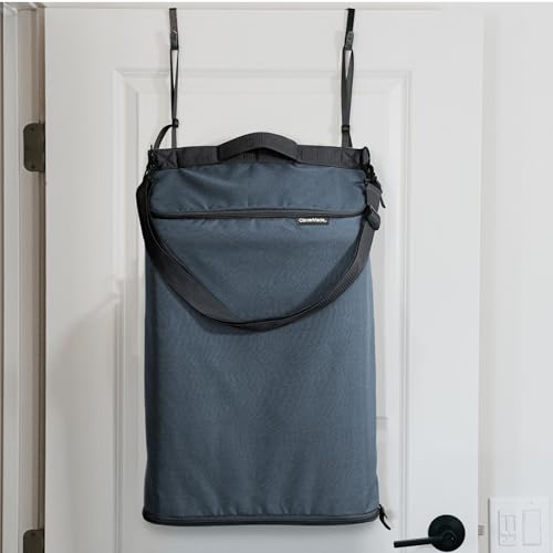 CleverMade Over-the-Door Laundry Hamper, 21.5L, Ocean | Top loading keeps clothes off the floor. A bottom zipper speeds unloading, and the removable strap carries up to 20 lb. - color: Blue, size: 1 Compartment