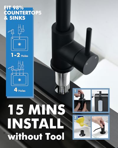 VFAUOSIT Kitchen Faucet with Pull Down Sprayer, Black, with Soap Dispenser | Deck Plate for 1–4-Hole Sinks, 3 Spray Modes, 20-Inch Hose, 360° Swivel, cUPC/CEC Certified, 15-Minute Install - color: Matte Black-05
