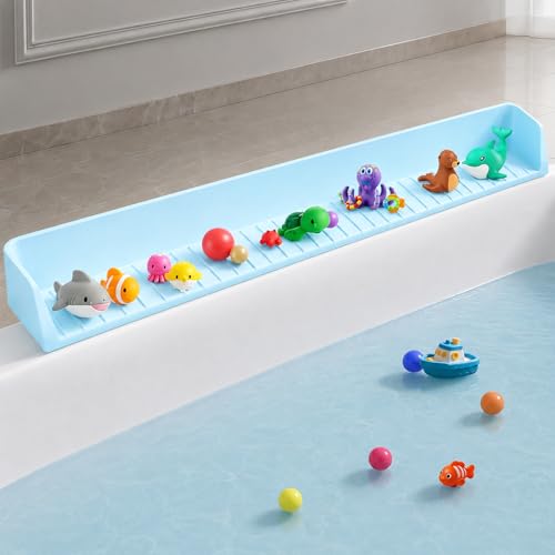 Kids Bathtub Splash Guard, Shelf & Toddler Bath Toy Tray -Blue | Bathtub Splash Guard PlayPad Shelf Area with Strong Suction Cups, Bathtub Ledge Guard, Fun Bath Time for Toddlers Baby - color: Blue