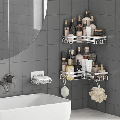 Adhesive Shower Caddy Shelf Organizer Rack,Rustproof Stainless Steel Bathroom Organizer with Large Capacity, No Drilling Corner Shower Shelves for Bathroom Storage & Home Decor - style: Style 2