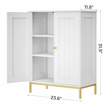 Homhedy Bathroom Storage Cabinet, Freestanding Floor Cabinet, White | Bathroom Organizers and Storage, Adjustable Shelves, Small Cabinet for Bathroom Living Room Laundry Room