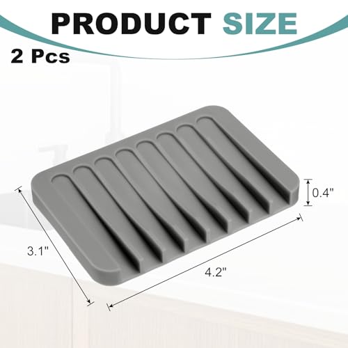 uxcell 2 Pcs Self Draining Silicone Soap Dish, Soap Tray with Drainage for Bathroom Shower Kitchen Sink, 4.5" x 3.1" x 0.4", Dark Grey - color: Grey