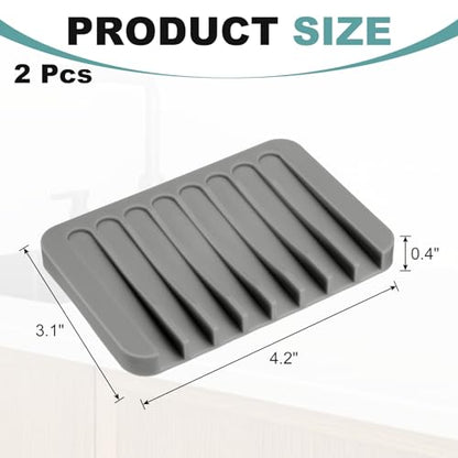 uxcell 2 Pcs Self Draining Silicone Soap Dish, Soap Tray with Drainage for Bathroom Shower Kitchen Sink, 4.5" x 3.1" x 0.4", Dark Grey - color: Grey
