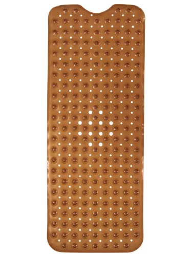 ENKOSI Non-Slip Bath & Shower Mat 40x16 Extra Long, Suction & Drain Holes | Clear Brown look; Durable PVC; 40x16 in, Clear Brown - color: Clear Brown