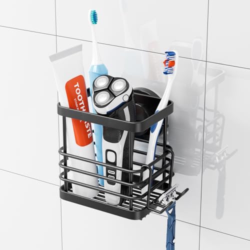TAILI Patented Suction Cup Toothbrush Holder, Stainless Steel Anti-Puddling Shower Toothbrush Holder, No Drilling Removable Organizer for Bathroom Toothpaste, Razor, Kitchen and Office Items, Black - color: Black
