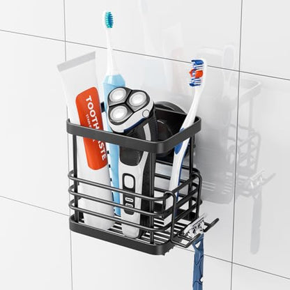 TAILI Patented Suction Cup Toothbrush Holder, Stainless Steel Anti-Puddling Shower Toothbrush Holder, No Drilling Removable Organizer for Bathroom Toothpaste, Razor, Kitchen and Office Items, Black - color: Black