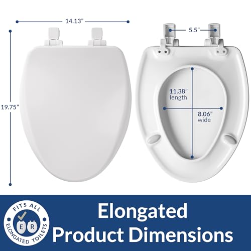 Bemis Alesio II Slow Close Toilet Seat, Easy Clean Hinges and Adjustable Perfect Fit Wood Seat, Made in USA, Elongated, White - color: White, size: Elongated