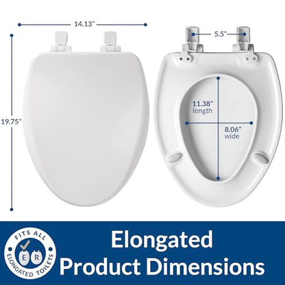 Bemis Alesio II Slow Close Toilet Seat, Easy Clean Hinges and Adjustable Perfect Fit Wood Seat, Made in USA, Elongated, White - color: White, size: Elongated
