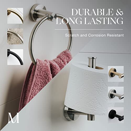 MARMOLUX ACC 2-Pc Bathroom Hardware Set - Hand Towel Holder for Bathroom Wall - Toilet Paper Holder Stand Wall Mount - Towel Holder Hanger Rack Stainless Steel Bathroom Set Towel Ring - Brushed Steel - color: Brushed Steel, size: 2pc Bundle