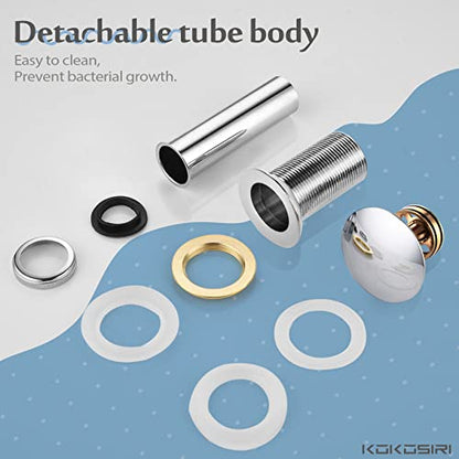 KOKOSIRI Pop Up Sink Drain with Strainer Basket, Polished Chrome Bathroom Sink Drain with Detachable Hair Catcher Anti Clogging for Vanity Vessel Sink Without Overflow, C1002CH - color: Polished Chrome