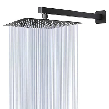 Shower Head with Extension Arm, High Pressure Square with ShowerArm, Stainless Steel Rainfall-Waterfall Full Body Coverage (10'' Shower with 16'' Arm, Matte Black) - color: Matte Black, size: 10'' Shower with 16'' Arm