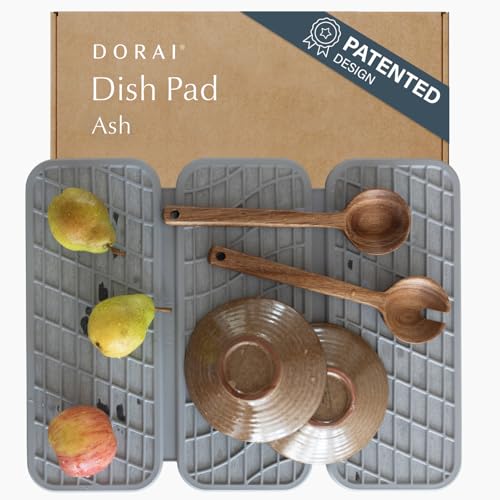 Dorai Home Dish Pad - Collapsable Stone Dish Drying Mat with Diatomaceous Earth for Quick Drying - Ultra Absorbent - Encased in Silicone - Eco-Friendly, Foldable - Original 19.9"x15.2", Ash - color: Ash, size: Original