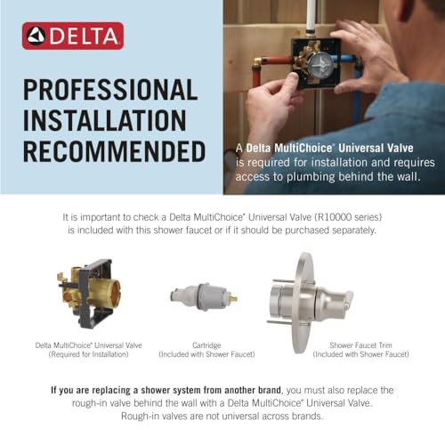 Delta Arvo 14 Series Chrome Shower Faucet Set with In2ition 2-in-1 Dual Shower Head with HandHeld Spray Combo, Valve Trim Kit, Chrome 142840-I (Valve Included) - color: Chrome