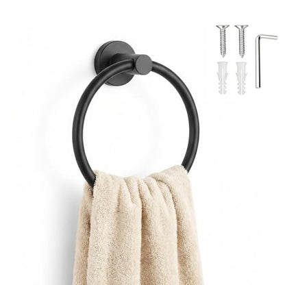 Towel Ring,Hand Towel Holder for Wall Mounted,Towel Holder,Towel-Racks, Bathroom Hardware Simple Round Towel Hanger SUS 304 Stainless Steel (Black) - color: Black