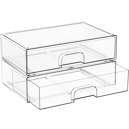 2 Pack Acrylic Drawer Organizer,12.2''W Clear Stackable Storage Drawers,Acrylic Boxes for Storage Makeup Palettes,Cosmetics,Pull Out Bathroom Storage Bins for Hair Products,Medicine Cabinet Organizer - style: 2 PACK 12.2'' Width