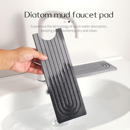 Diatomite Sink Splash Guard – Super Absorbent Kitchen & Bath Mat, Quick-Dry Non-Slip Drying Tray, Fits Most Faucets, Pet Bowl Mat, Vase Holder (Premium Gray, 15.8'' x 4'') - color: Gray-D