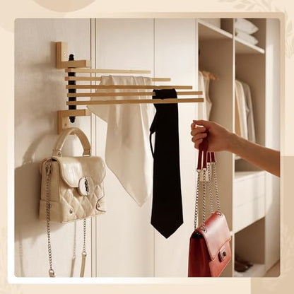 9 x 13 Inch Wood Swivel Towel Rack Wall Mounted Foldable Drying Rack with Anti-Slip Arms, Space Saving Towel Holder for Bathroom Laundry Room Closet, Pine Wood Hanger (5 Bar)