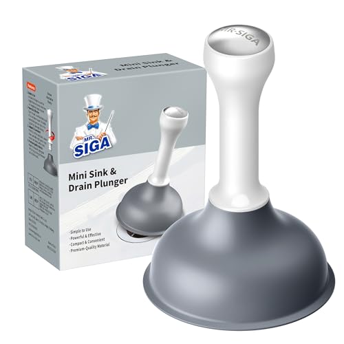 MR.SIGA Mini Drain Plunger, Sink Drain Plunger with Strong Suction | Compact design, powerful small plunger for bathroom and kitchen sinks, tubs, shower drains, 6.3inch/16cm tall, white & gray