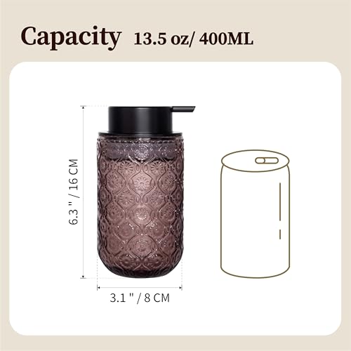 13.5 oz Glass Soap Dispenser, Luxurious Floral Embossed Glass Bathroom Countertop Foaming Pump for Kitchen Vanity (Pink) - color: Pink