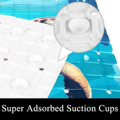 Bath Tub Mat Non Slip 15.1 x 26.8 Inch, Sea Turtle Eco Friendly Bathmat with Suction Cups Drain Holes Shower Tub Mats - color: Multi 01