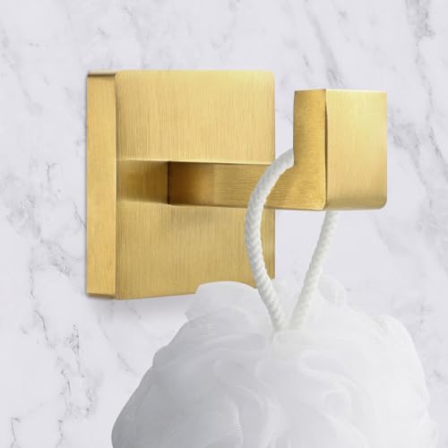 IBosins 4-Pack Towel Hooks Hand Towel Holder Bathroom Robe Hanger Coat Hook | Gold Square Bath Towel Hook Wall Mount Heavy Duty Stainless Steel Hat Hook for Living Room Bedroom Kitchen Closet - color: Gold