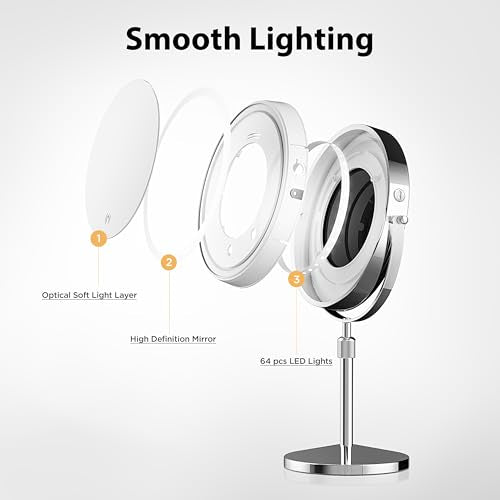 Double-Sided Makeup Mirror with Light, 1X/30X, 3 Colors, 3200mAh | 360° Rotating Mirror with Adjustable Brightness for Makeup, Skincare, and Vanity Use