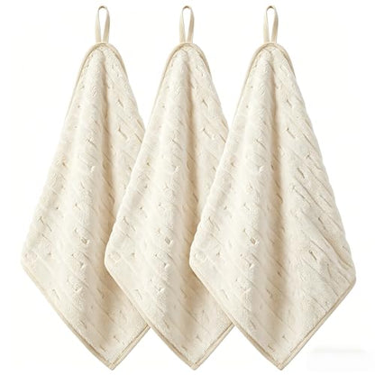 3 Pack Microfiber Hand Towels for Bathroom with Hanging Loops Quick Dry Small Towel Set for Bathroom Kitchen 14 x29.6inch(Beige) - color: Beige
