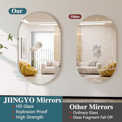 Frameless Oval Mirror, 20"x30" Beveled Oval Bathroom Mirrors | 5mm HD Glass, Anti-Rust, 15mm Frameless Beveled Mirror, French Cleat, Horizontally or Vertically, for bathroom/bedroom - size: 20"L x 30"W