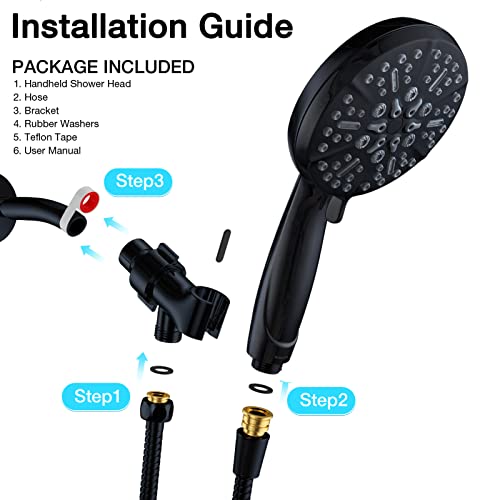 Matt Black Shower Head with Handheld Spray High Pressure-Multifunction Strong Flow Rain Massage Showerhead with Extra long Hose and Adjustable Overhead Holder – La Mejor Regaderas Modernas Para Ducha - color: Matte Black, style: 5 Modes