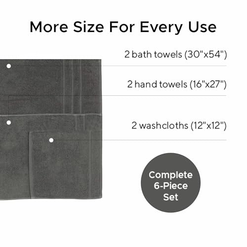 Veteran Textile LLC - 6 Pieces-100% Turkish Cotton - Luxury Towel Set for Bathroom & Kitchen, 2 Bath Towels, 2 Hand Towels & 2 WashCloths (Valued $79.99) (Graphite - color: Graphite