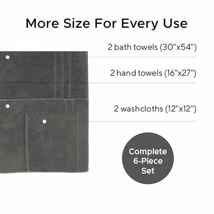 Veteran Textile LLC - 6 Pieces-100% Turkish Cotton - Luxury Towel Set for Bathroom & Kitchen, 2 Bath Towels, 2 Hand Towels & 2 WashCloths (Valued $79.99) (Graphite - color: Graphite