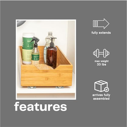Household Essentials Glidez Bamboo and Steel Pull-Out/Slide-Out Storage Organizer for Under Cabinet Use - 1-Tier Design - Fits Standard Size Cabinet or Shelf, Natural - size: 11", style: Single Tier