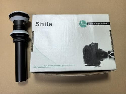 Shile Matte Black Push and Seal Pop Up Drain Stopper with Overflow for Bathroom Faucet Vanity Sink