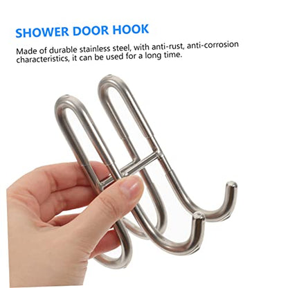 WOONEKY Stainless Steel Bathroom Hook Over Door Shower Organization Hooks Installation Towel Loofah Bathrobe Squeegee Holder - size: 12.00X11.30X4.80CM