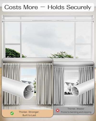Extra Long Tension Curtain Rod No Drill by EZFurni, 82–123 Inch Heavy Duty Tension Rod with Lock-In Stability, Spring-Loaded Non-Slip Secure Hold for Shower, Window, Patio, 1.26" Diameter, White - color: White, size: 82-123 Inches