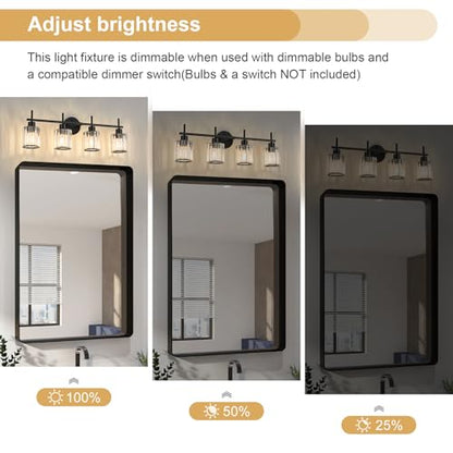 Black Bathroom Light Fixtures, Round, 4-Light | Vanity Lights with Crystal Shades, Modern Bathroom Lighting Fixtures over Mirror (Bulbs Not Included, E26) - color: Black (Round), size: 4-Light