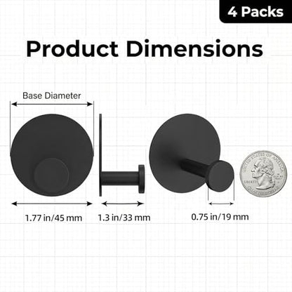 Towel Hooks for Bathroom (4 Pack) Adhesive Towel Hook Shower Hooks for Inside Shower - Sticky Bathroom Wall Hooks for Hanging Towels, Robe, Loofah, Bath Sponge (Style 2 - Black) - color: Style 2 - Black