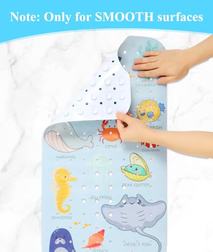 Secopad Bathtub Mat Non Slip, Cute Tub Mat, 40" x 16", Blue Sea Animals | Rectangular, Anti-Slip, Machine Washable, with Drain Holes and Suction Cups,For Bathtub and Shower Floor, for Toddler & Kids - color: Blue Sea Animals