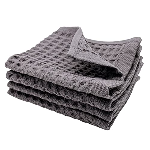 Waffle Washcloths Set, 100% Turkish Cotton (Charcoal) - color: Charcoal, size: Washcloths Set (4 Pieces)