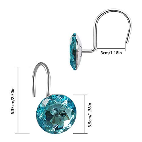 12 Pcs Bling Rhinestones Shower Curtain Hooks Bathroom Rolling Hooks - color: Blue Green