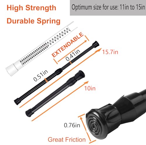 2 Pack Small Tension Rods 10 in to 15.7 Curtain Rods Window Rods in Extendable Width Spring Cupboard Bars for Kitchen Utensils, Closet, and Cabinet, Fit in The Spaces to Stay Up - color: Black, size: 10" to 15.7"-2PCS