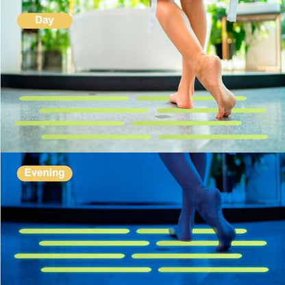 Luminous Non Slip Shower Stickers, Anti Slip Waterproof Bathtub Adhesive Mat Strips, Safe Visible Stair Floor Ladder Tape Decal, Protect Kid Elder for Boat Swimming Pool Health Club (24 Pcs) - color: 24 Pcs