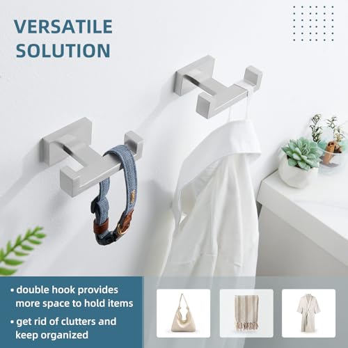 Angle Simple Bathroom Double Hook Brushed Nickel, Hand Towel Holder, 2 Pack | Modern Coat Robe Hook for Wall, SUS304 Stainless Steel Bath Towel Hanger, Screw Wall Mount - color: Brushed Nickel, size: 2 Pack