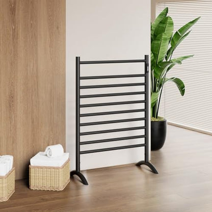 Freestanding Plug-in Towel Warmer 10-Bar Maker Black Stainless Steel | freestanding towel warmer , 15-min fast heating (122–140°F), 2/4-hr timer, stainless steel build, and 2-year warranty. - color: Black