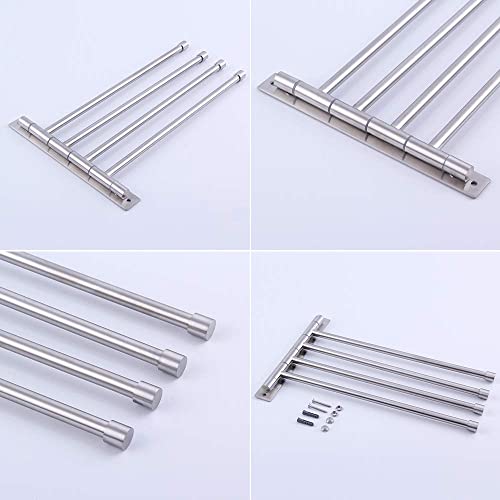 Swivel Towel Bar 4-Arm Bathroom Towel Holder Wall-Mounted Swing Out Towel Rack with Hooks Rustproof Brushed Finish - color: Brushed