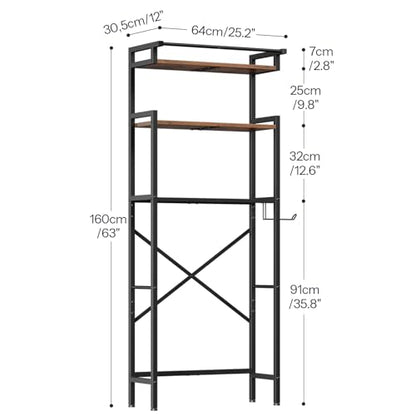 HOOBRO Over-The-Toilet Storage Rack, 3-Tier Bathroom Shelves Above Toilet, Bathroom Organizer with Toilet Paper Hook, Laundry Room, Space Saver, Rustic Brown and Black BF21TS01